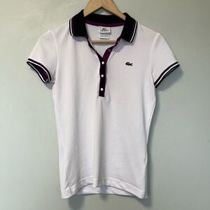 Lacoste White Polo Shirt with Navy and Purple Accents